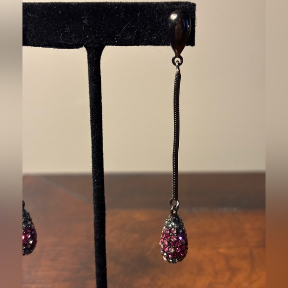 Chico's Long Drop Pink Crystal Teardrop Dangle Earrings - Picture 2 of 5